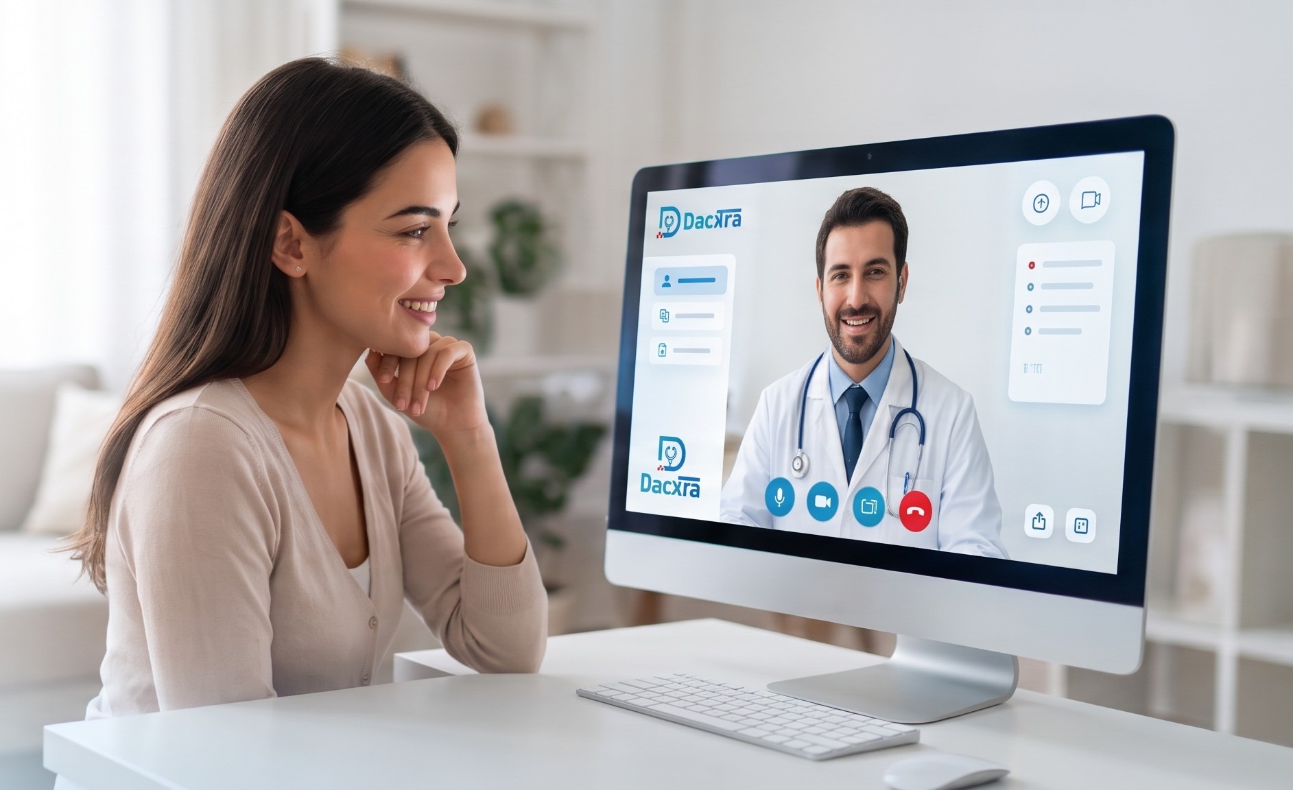 مريضة بتتابع حالتها مع طبيب في استشارة فيديو على دكاترة